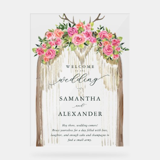 ボーホー ラスティック アーチ ローズ ウェスタン ウェディング ウェルカム アクリルサイン (正面)