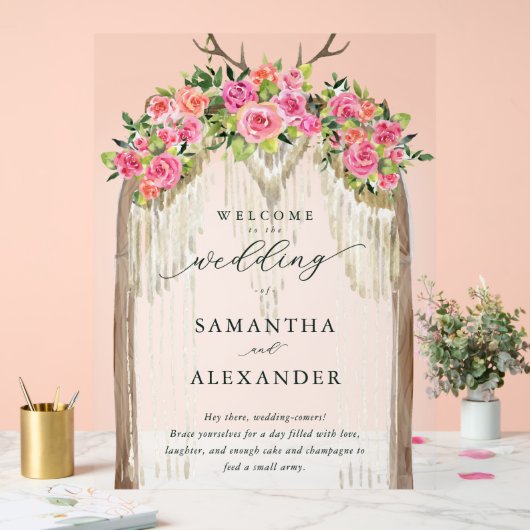 ボーホー ラスティック アーチ ローズ ウェスタン ウェディング ウェルカム アクリルサイン (ウェディング)