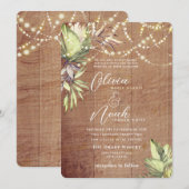 ボーホー ラスティック ウッド アンド ライツ インビテーション (正面/裏面)