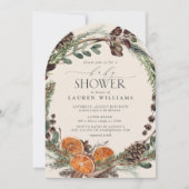 ボーホー ラスティック オレンジ モダン ボタニカル ベイビー シャワー 招待状 (正面)