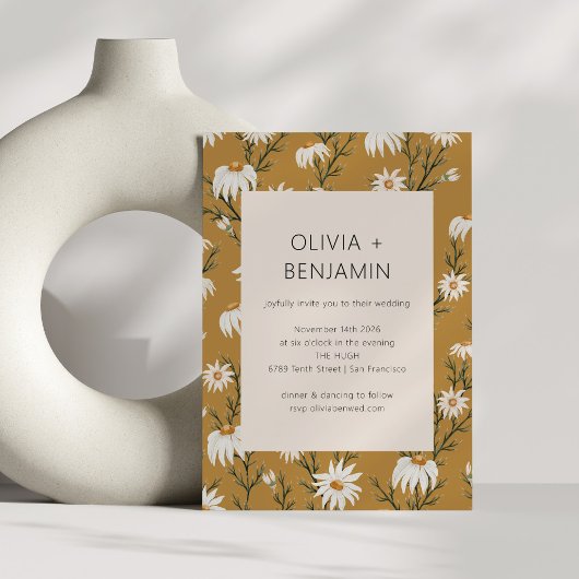 ボーホー ラスティック デイジー フラワームスタードイエロー ウェディング 招待状