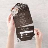 ボーホー ラスティック ニュートラル フラワーズ ストリング ライト オール イン オ オールインワン招待状 (貼ってはがせる)