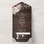 ボーホー ラスティック ニュートラル フラワーズ ストリング ライト オール イン オ オールインワン招待状 (内側)