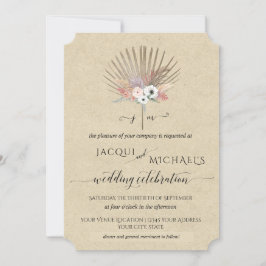 ボーホー ラスティック パンパス グラス トロピカル モノグラム フラワーズ 招待状