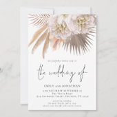 ボーホー ラスティック パンパス スクリプト QR コード フォト ウェディング 招待状 (正面)