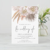 ボーホー ラスティック パンパス スクリプト QR 3 枚の写真 ウェディング 招待状 (スタンド正面)