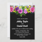 ボーホー ラスティック フラワーズ ブラック アンド ホワイト フラワーズ ウェディング 招待状 (正面)