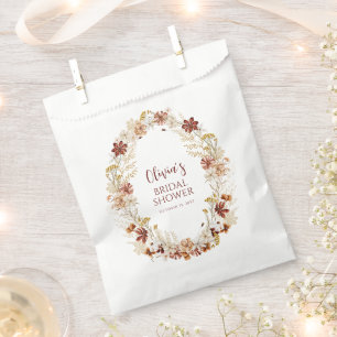 ボーホー ラスティック フラワーバーガンディ ブライダル シャワー カスタム フェイバーバッグ