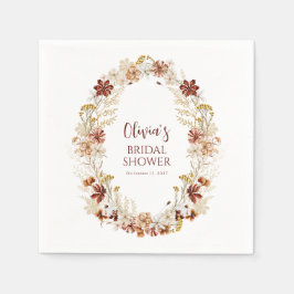 ボーホー ラスティック フラワー バーガンディ ブライダル シャワー オーダーメイド スタンダードカクテルナプキン