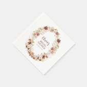 ボーホー ラスティック フラワー バーガンディ ブライダル シャワー カスタム スタンダードカクテルナプキン (角)