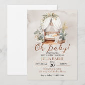 ボーホー ラスティック ベイビー クリブ シャワー 招待状 (正面/裏面)