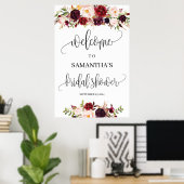 ボーホー ラスティック マルサラ フラワーブライダルシャワー ウェルカム ポスター (ホームオフィス)