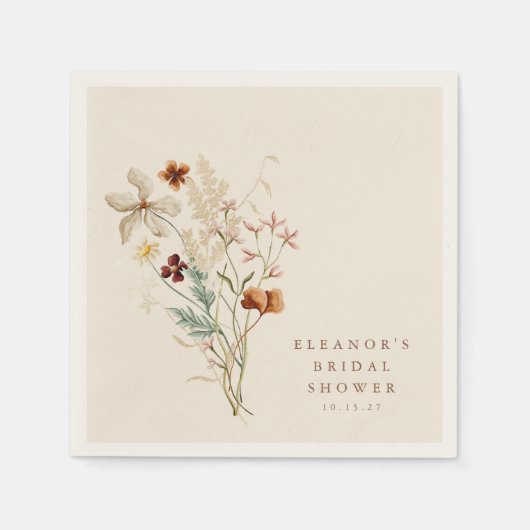 ボーホー ラスティック メドウ フラワーズ フローラル ブライダル シャワー スタンダードカクテルナプキン (正面)