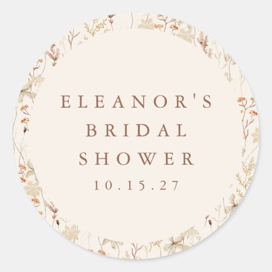 ボーホー ラスティック メドウ フラワーズ フローラル ブライダル シャワー ラウンドシール (正面)