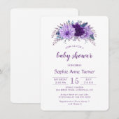 ボーホー ラベンダー フラワープラム パープル ベビーシャワー 招待状 (正面/裏面)