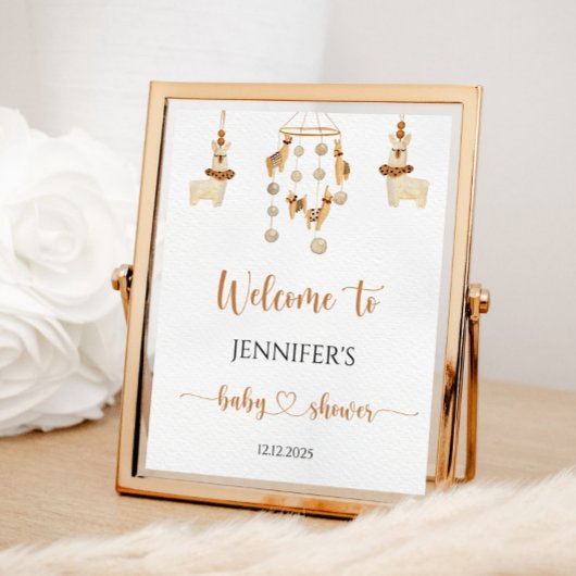 ボーホー ラマ モバイル ベイビー シャワー ウェルカム ポスター