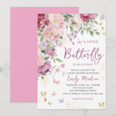 ボーホー リトル バタフライ フラワール 女の子 ベイビー シャワー 招待状 (正面/裏面)
