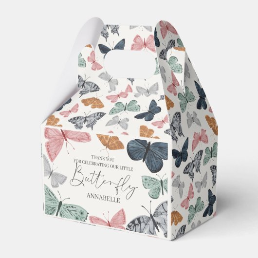 ボーホー リトル バタフライ ベイビー シャワー または 誕生日 フェイバーボックス (正面サイド)