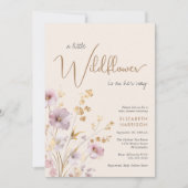 ボーホー リトル ワイルドフラワー 水彩 ベビーガール シャワー 招待状 (正面)