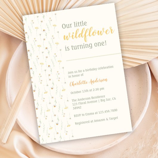 ボーホー リトル ワイルドフラワー 1歳の誕生日パーティー 招待状