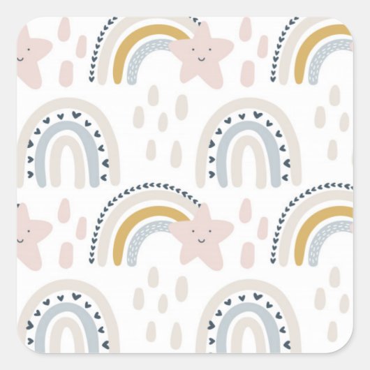 ボーホー レインボー デザイン ニュートラルカラー スクエアシール (正面)