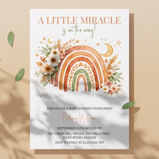 ボーホー レインボー ニュートラル ベビーシャワー 招待状