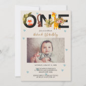 ボーホー レインボー ワイルド ワン 1歳の誕生日 招待状 (正面)