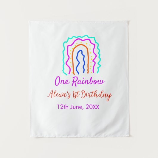 ボーホー レインボー ワンの誕生日 子供向け 明るい レトロ ポップ タペストリー (正面)