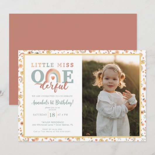 ボーホー レインボー ワンダフル フォト インビテーション - アースカラー 1 (正面/裏面)