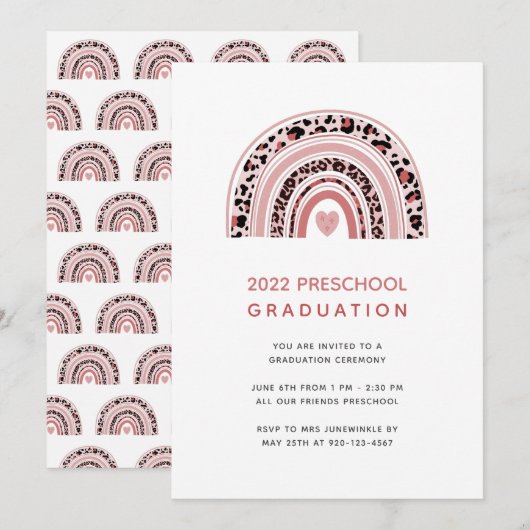 ボーホー レインボー 幼稚園 卒園式 招待状 (正面/裏面)