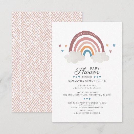 ボーホー レインボー 水彩 おしゃれ ベビーシャワー 招待状 (正面/裏面)
