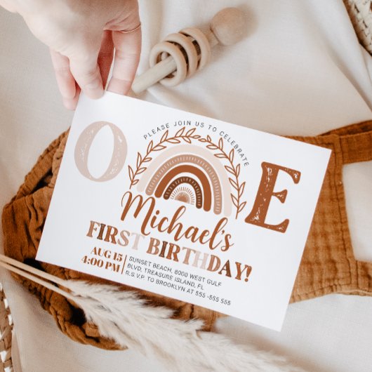 ボーホー レインボー 誕生日 招待状, テラコッタ色調 招待状