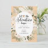 ボーホー レット・ザ・アドベンチャー・ビギン クリーム ベビーシャワー 招待状 (スタンド正面)