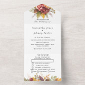 ボーホー レッド バーガンディ フローラル スクリプト ウェディング エレガント オールインワン招待状 (内側)