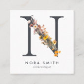 ボーホー ワイルドフラワーイニシャルN QRコード スクエア名刺 (正面)