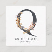 ボーホー ワイルドフラワーイニシャルQ QRコード スクエア名刺 (正面)