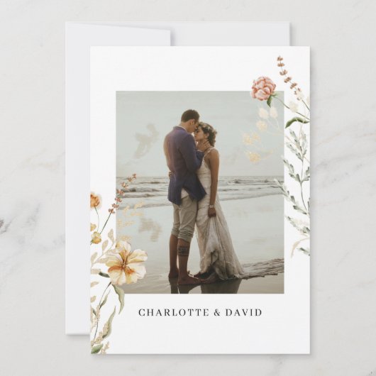 ボーホー ワイルドフラワーズ フォト ブライダルシャワー サンキューカード (裏面)