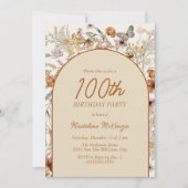 ボーホー ワイルドフラワー アーチ 100歳の誕生日 招待状 (正面)