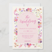 ボーホー ワイルドフラワー エレガント ピンク ウェディング 招待状 (正面)