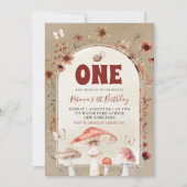 ボーホー ワイルドフラワー カタツムリとキノコのファースト バースデー 招待状 (正面)