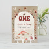 ボーホー ワイルドフラワー カタツムリとキノコのファースト バースデー 招待状 (スタンド正面)