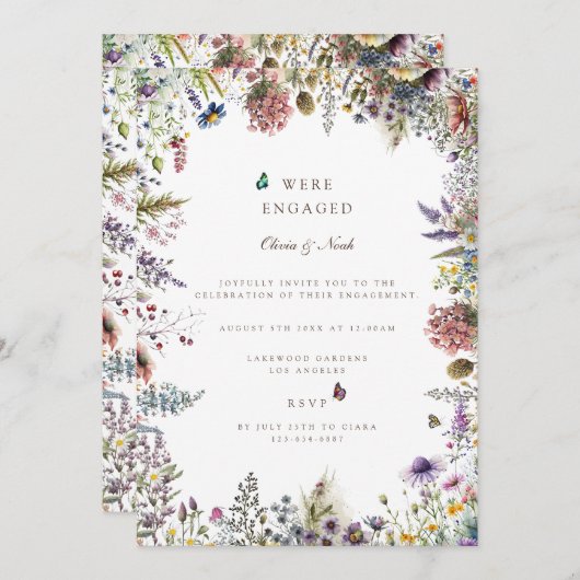 ボーホー ワイルドフラワー ガーデンエンゲージメントパーティー 招待状 (正面/裏面)