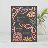 ボーホー ワイルドフラワー コケッティ ダークウェディング 招待状 (スタンド正面)