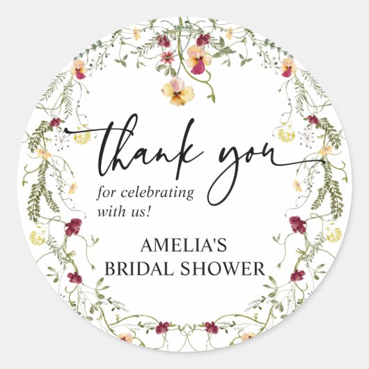 ボーホー ワイルドフラワー サンクス プリンス ブライズシャワー ギフト ラウンドシール (正面)