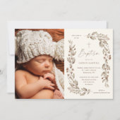 ボーホー ワイルドフラワー ジェンダーニュートラル フォト 洗礼 招待状 (正面)