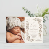 ボーホー ワイルドフラワー ジェンダーニュートラル フォト 洗礼 招待状 (スタンド正面)