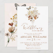 ボーホー ワイルドフラワー バタフライ ベビーシャワー 招待状 (正面/裏面)