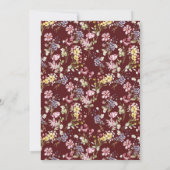 ボーホー ワイルドフラワー パターン バーガンディー 卒業パーティー 招待状 (裏面)