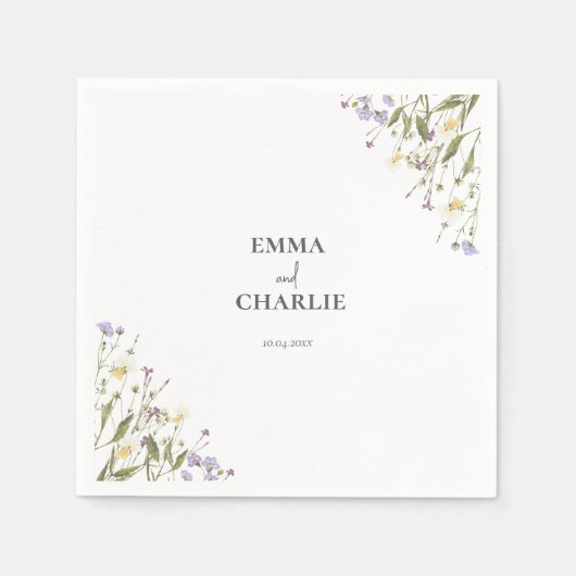 ボーホー ワイルドフラワー ボタニカル ウェディング ペーパーナプキン スタンダードカクテルナプキン (正面)