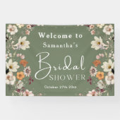 ボーホー ワイルドフラワー ラスティック セイジグリーン ブライダルシャワー 横断幕 (横)